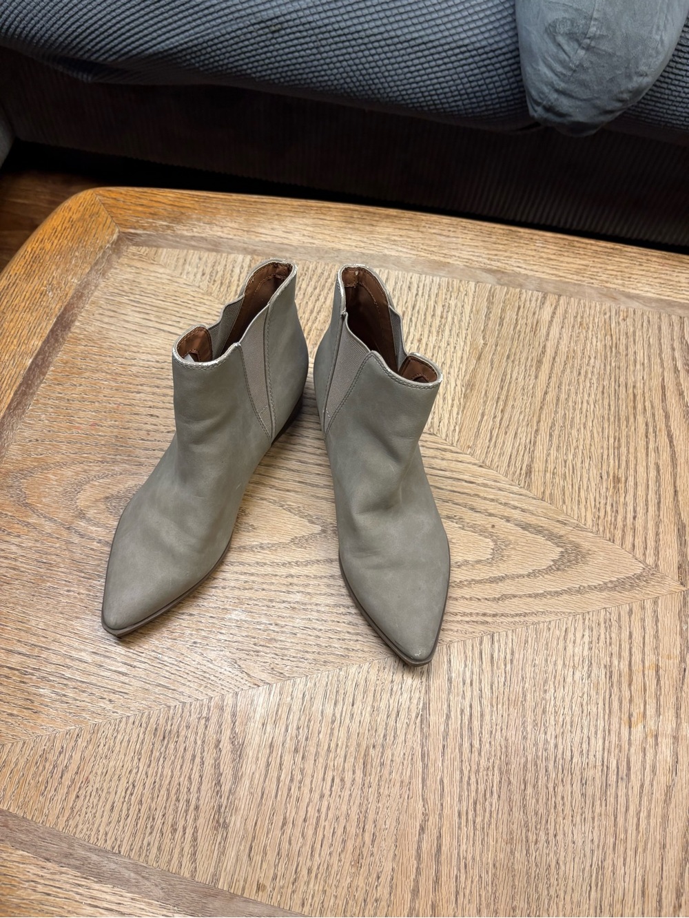 Indigo Taupe Pointed Toe Ankle Booties